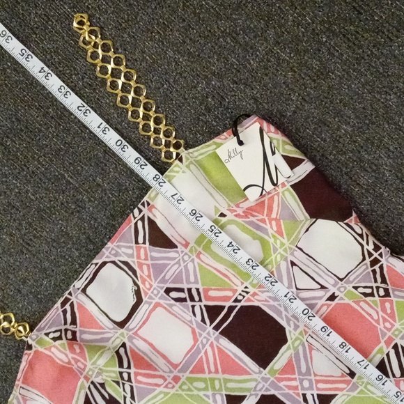 🆕️ 💚VTG Milly💚 - Multicolor Geometric Print Chain Straps Silk Cocktail Dress - Picture 15 of 15